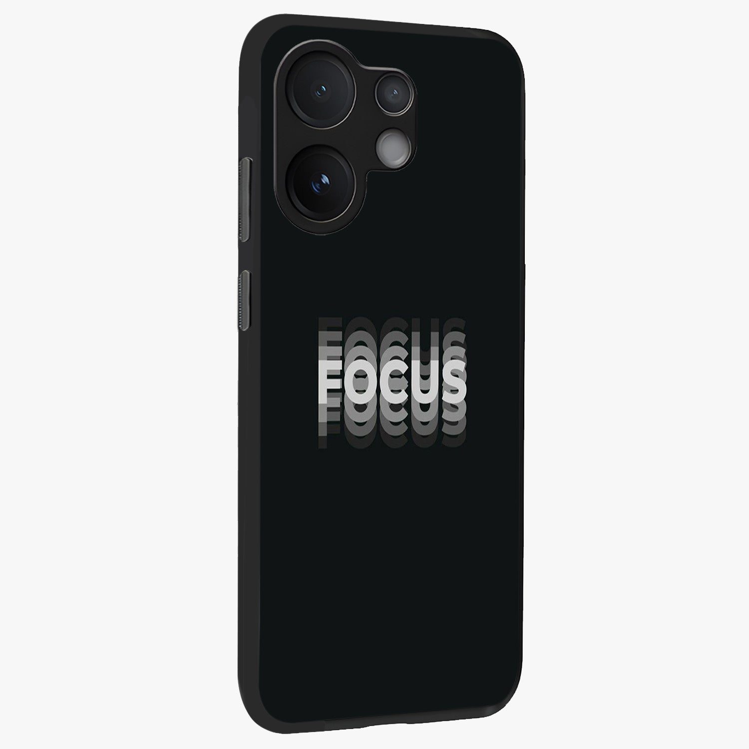 Focus Mode On Glass Case upright view showcasing strong typography statement with sleek motivational theme.
