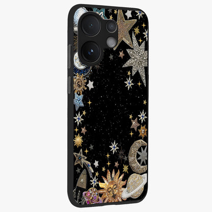 Galactic Jewel Stars Glass Case upright view showcasing glittering star jewel artwork with vibrant galaxy theme.