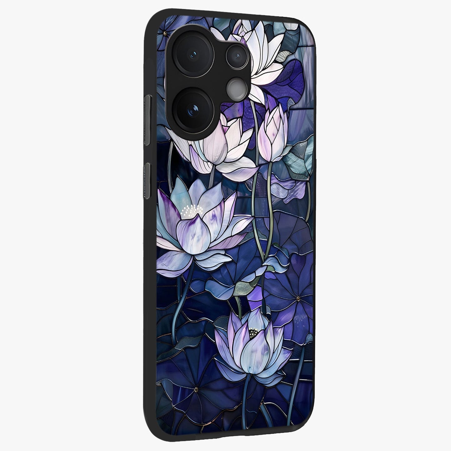 Gloss Petal Rush Glass Case upright view showcasing dynamic floral petal artwork with modern botanical theme.