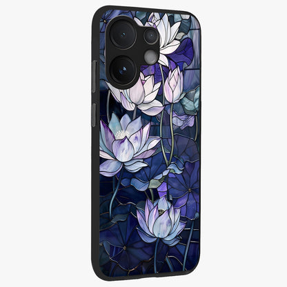 Gloss Petal Rush Glass Case upright view showcasing dynamic floral petal artwork with modern botanical theme.