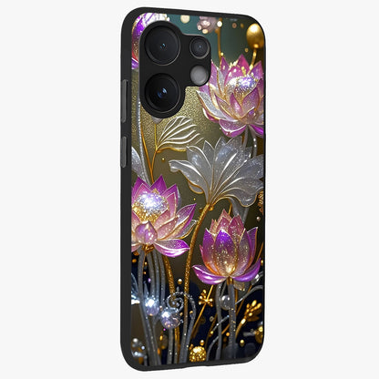 Golden Floral Majesty Glass Case upright view showcasing majestic floral artwork with rich decorative theme.