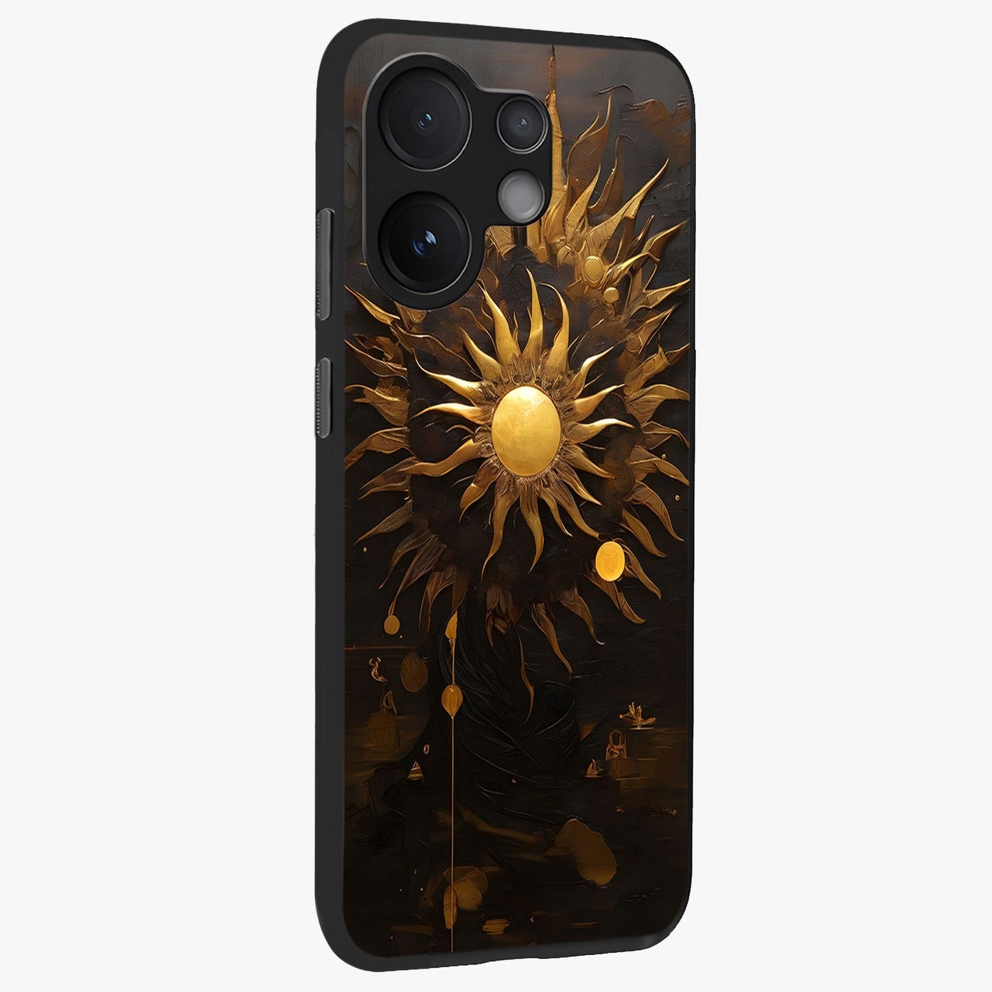 Golden Sun Majesty Glass Case upright view showcasing haunting graveyard artwork with dramatic dark theme.