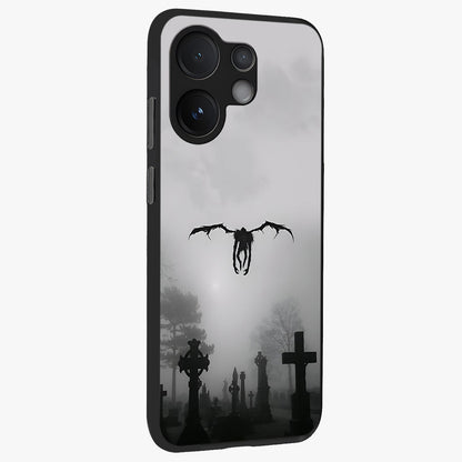Graveyard Shadow Descent Glass Case upright view showcasing haunting graveyard artwork with dramatic dark theme.