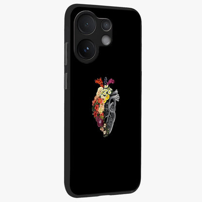 Heart With Flowers Glass Case upright view showcasing decorative heart and floral artwork with sweet romantic theme.