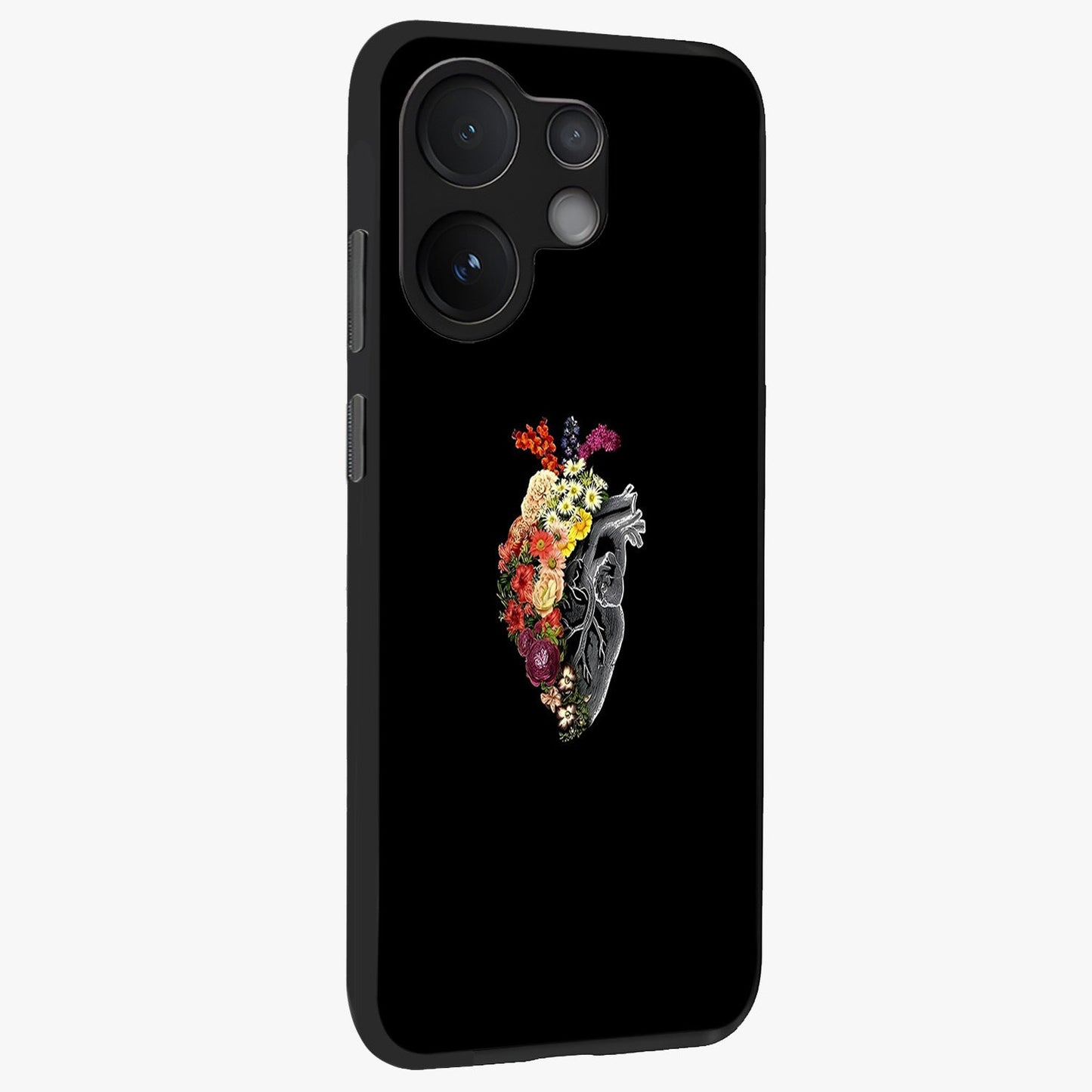 Heart With Flowers Glass Case upright view showcasing decorative heart and floral artwork with sweet romantic theme.