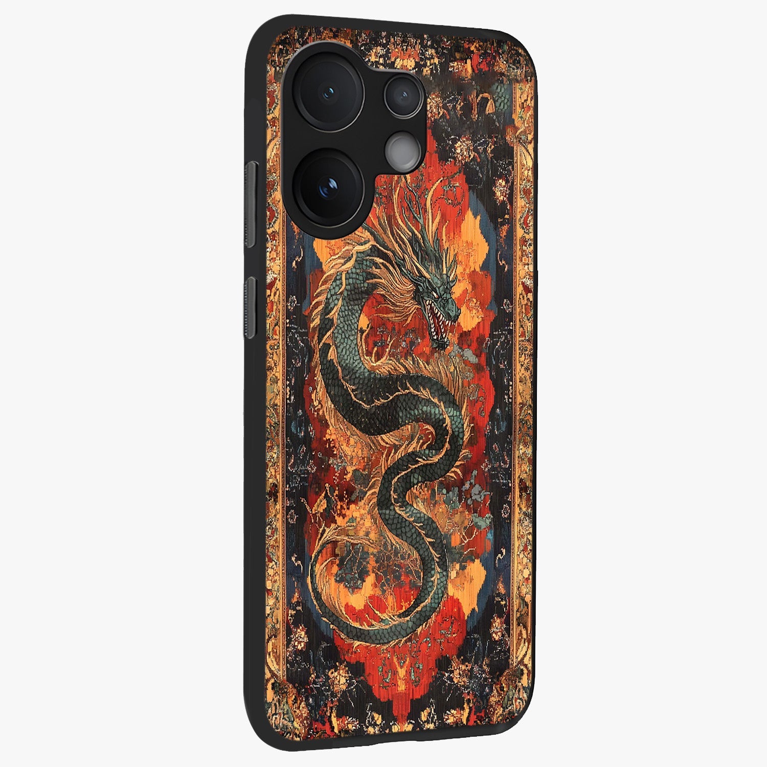 Inferno Dragon Soul Glass Case upright view showcasing intense dragon artwork with fantasy fire theme.