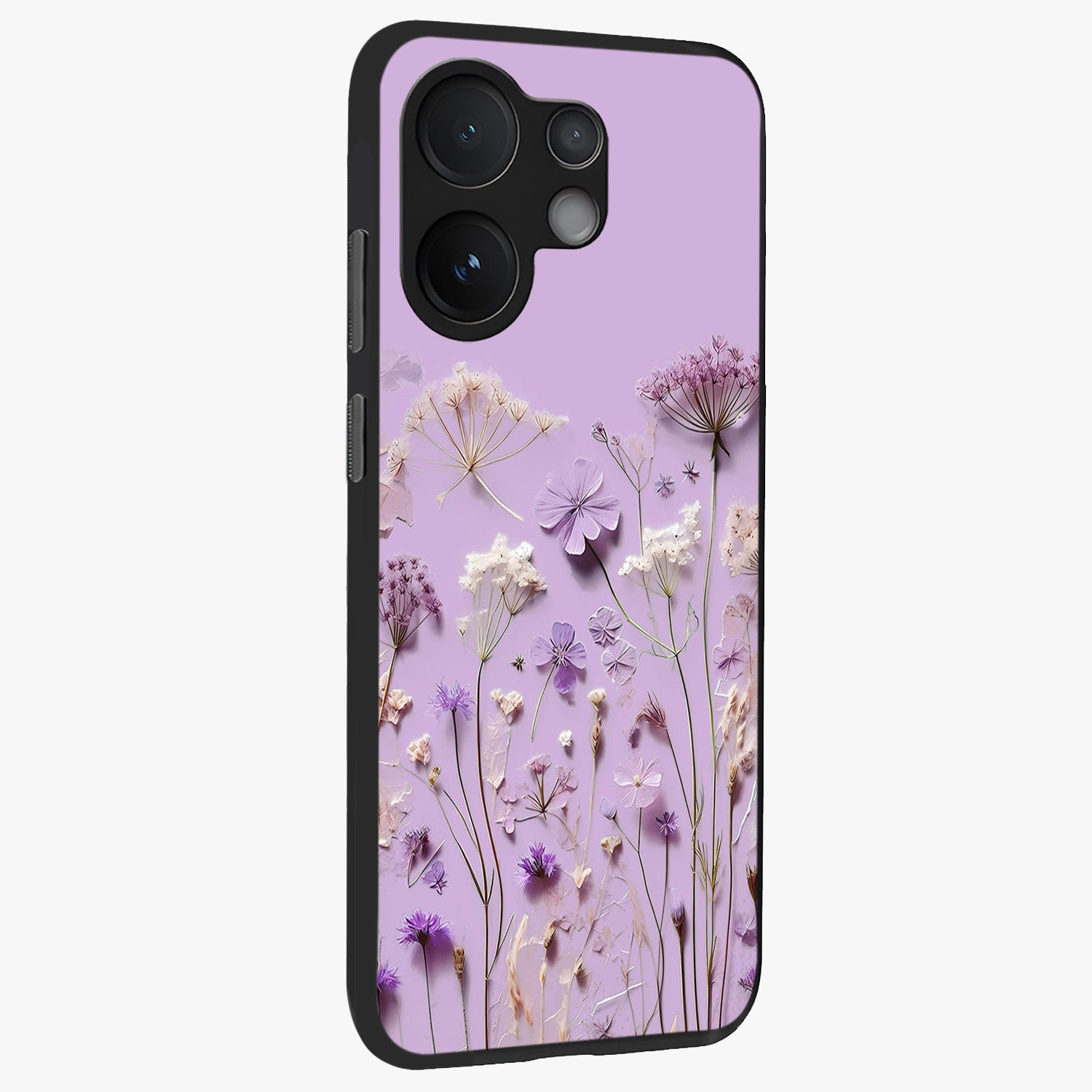 Lavender Blossom Dream Glass Case upright view showcasing delicate lavender blossom artwork with peaceful floral theme.