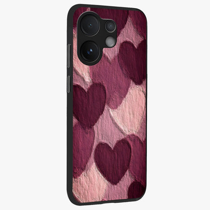 Layered Paper Hearts Glass Case upright view showcasing decorative layered heart artwork with sweet love theme.