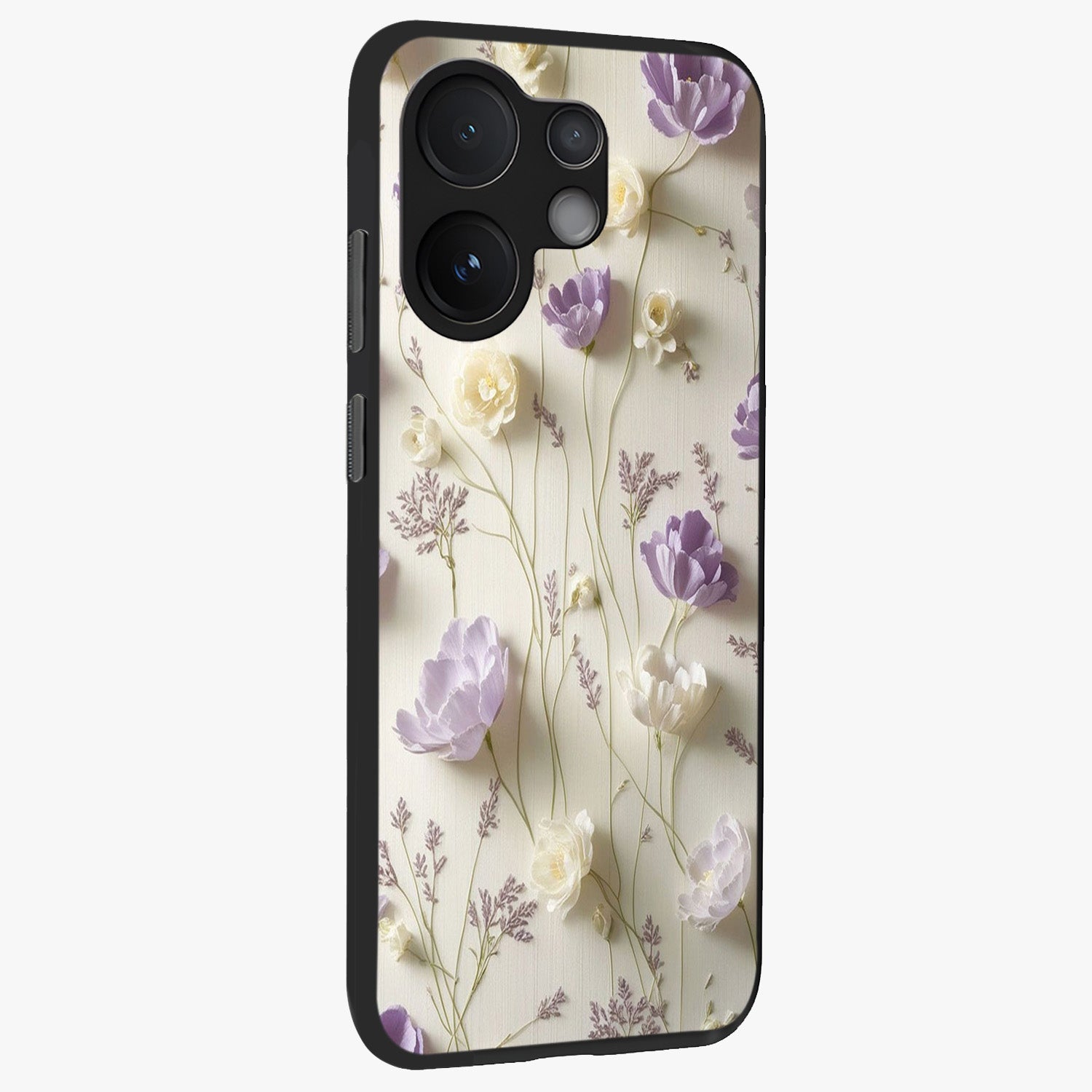 Lilac Breeze Harmony Glass Case upright view showcasing delicate lilac artwork with peaceful floral theme.