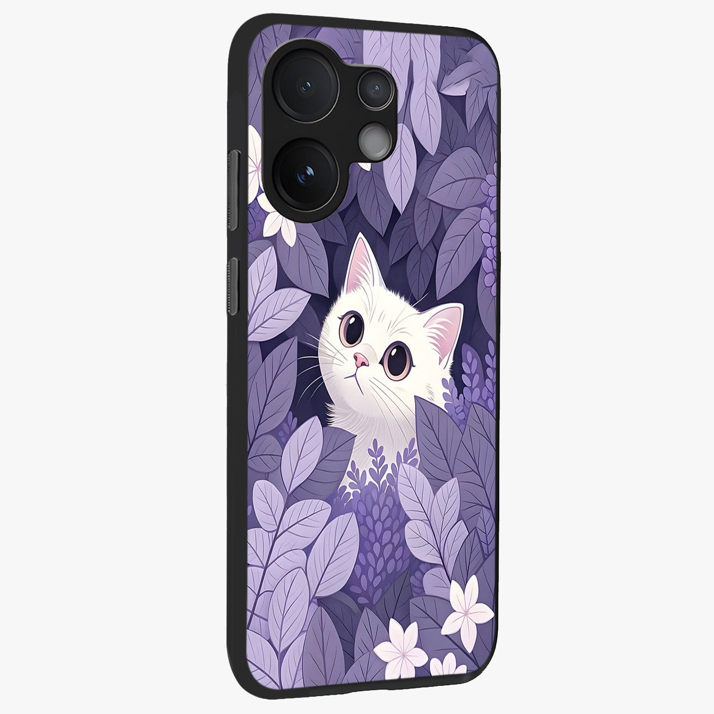Lilac Hide Peek Cat Glass Case upright view showcasing charming cat artwork with adorable peek theme.