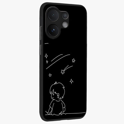 Line Art Boy With Shooting Stars Glass Case upright view showcasing artistic shooting star illustration with minimal style.