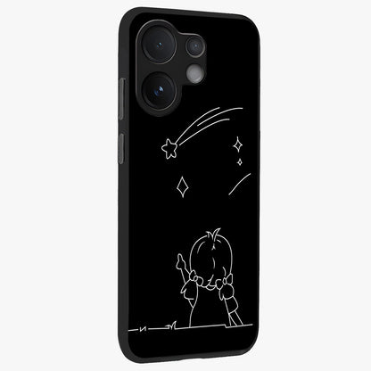 Line Art Girl With Shooting Stars Glass Case upright view showcasing delicate shooting stars artwork with minimal artistic theme.