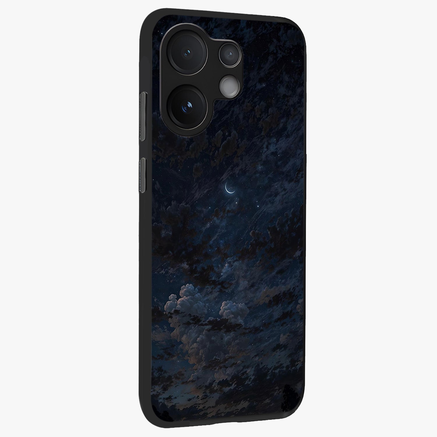 Lunar Veil Silence Glass Case upright view showcasing calm moon themed artwork with serene night atmosphere.