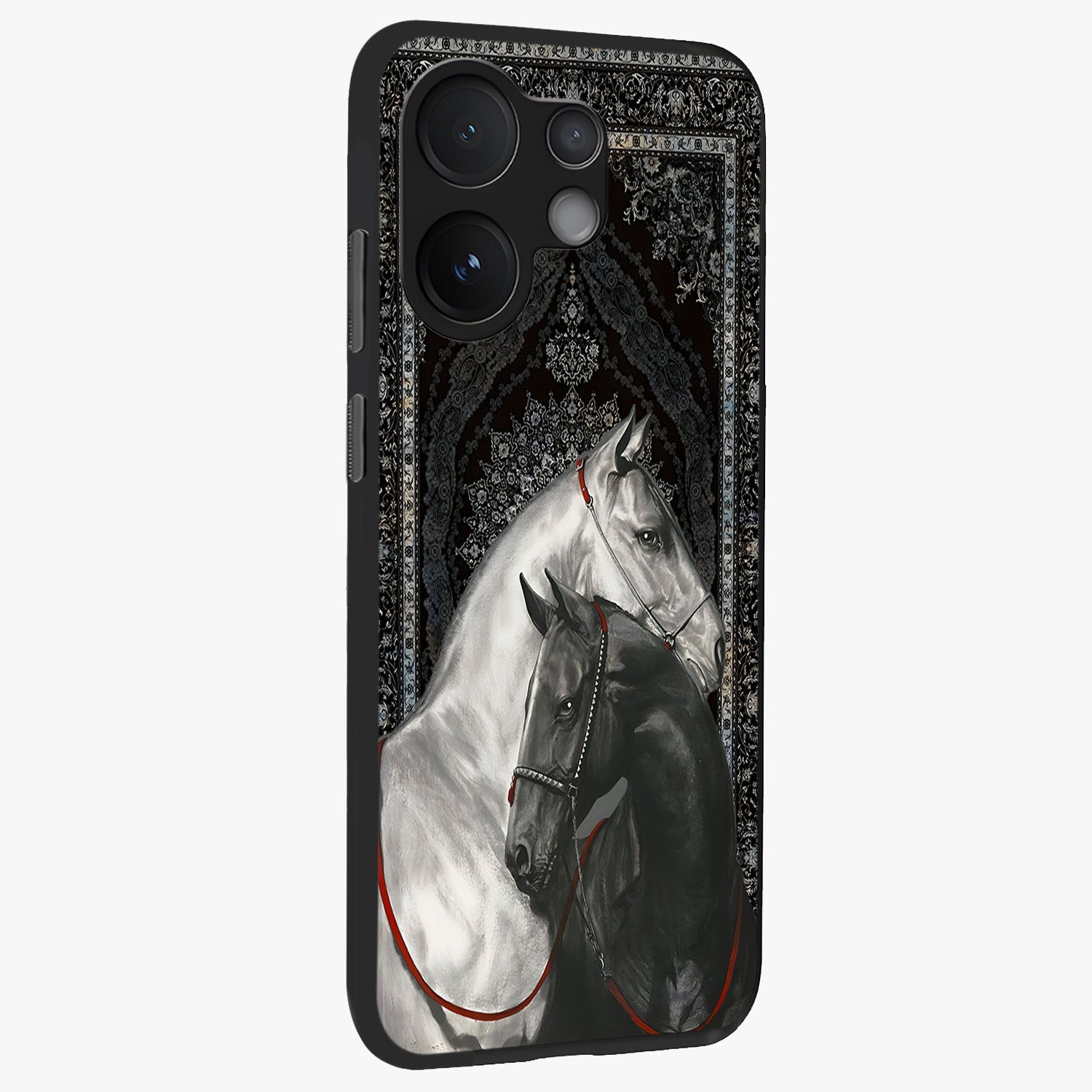 Majestic Ride Legacy Glass Case upright view showcasing dynamic ride inspired artwork with modern automotive theme.