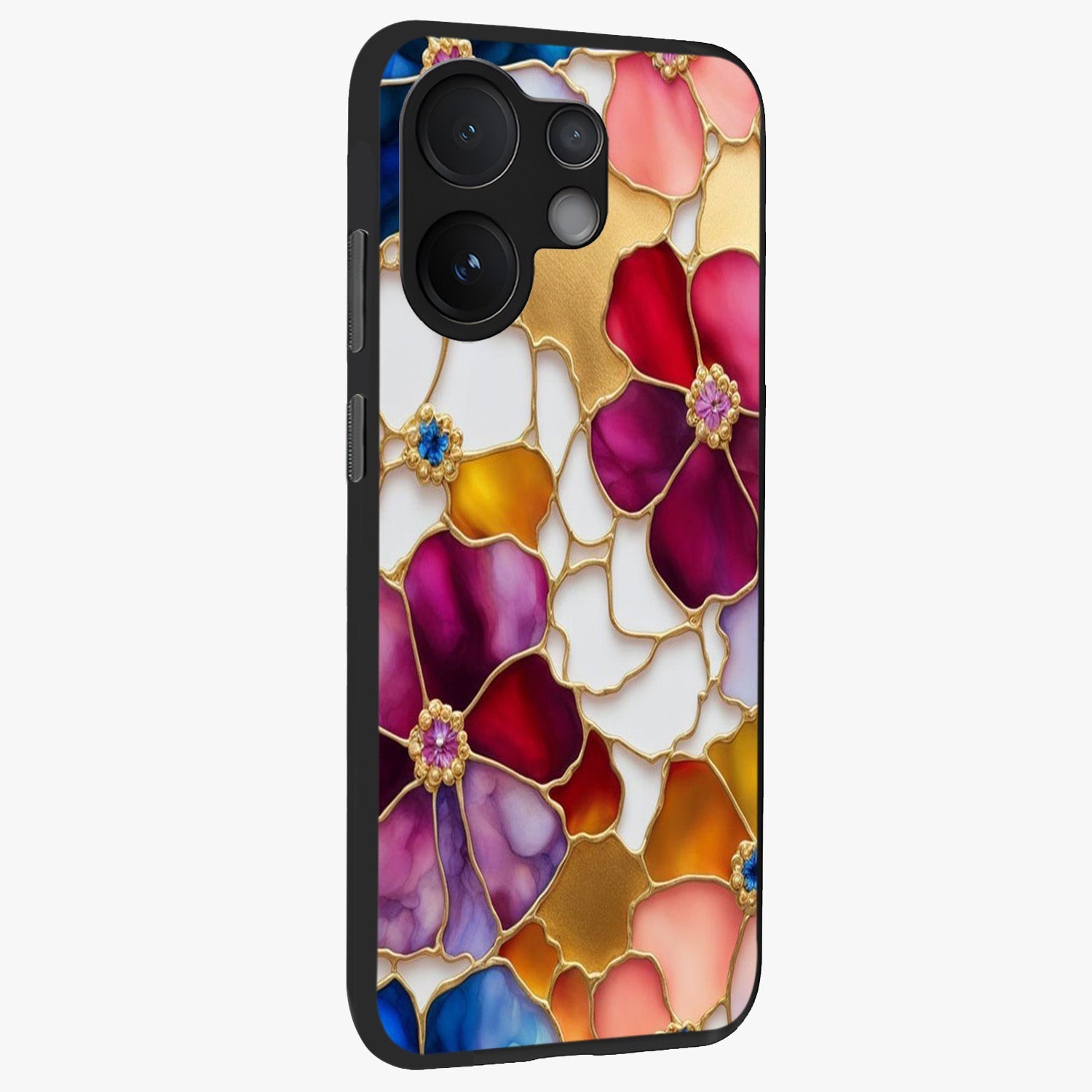 Marble Flower Pattern Glass Case upright view showcasing decorative marble flower artwork with refined style.