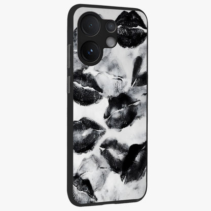 Midnight Kiss Marks Glass Case upright view showcasing stylish kiss mark artwork with trendy romantic theme.