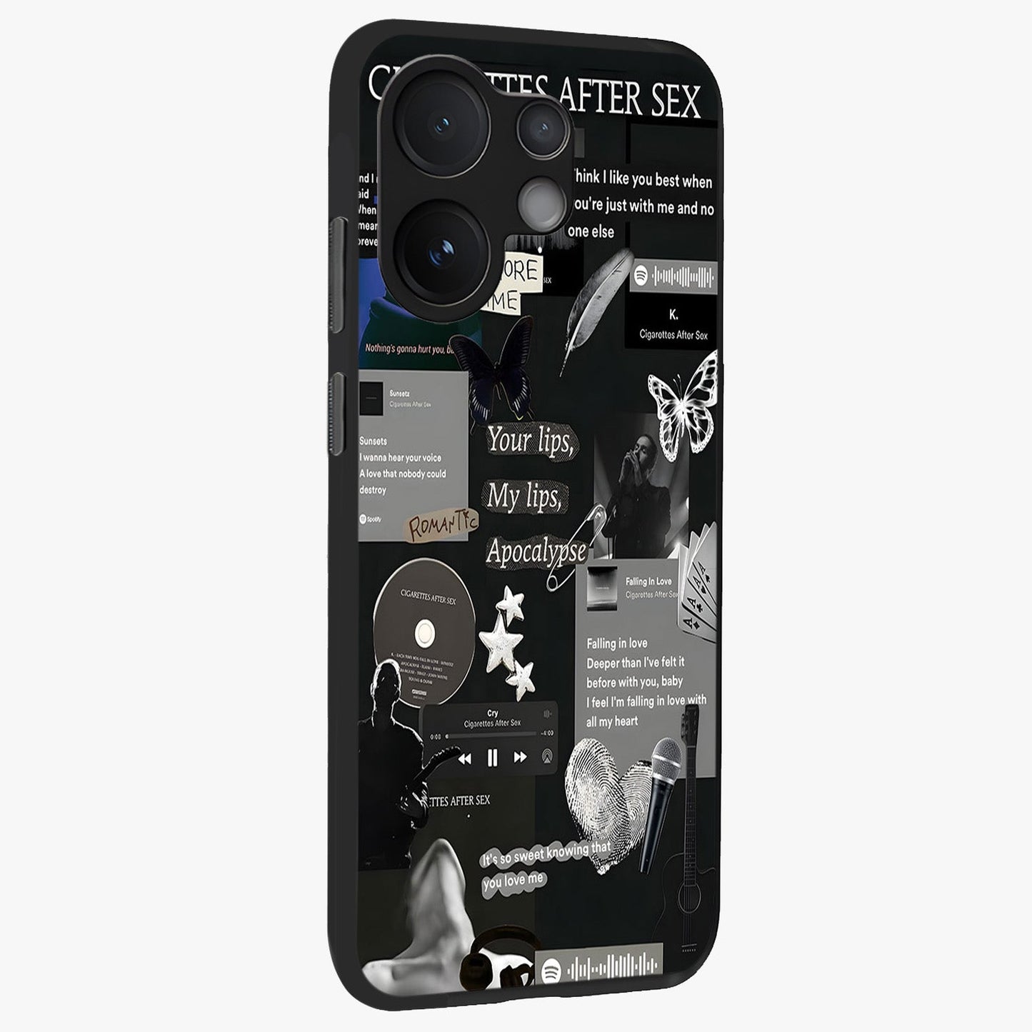 Midnight Love Echo Glass Case upright view showcasing expressive romantic artwork with dreamy midnight theme.