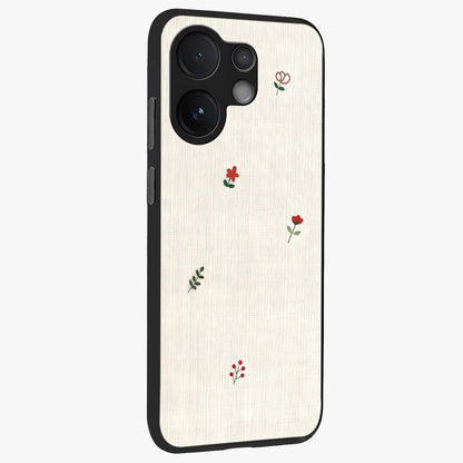 Minimalistic Blue With White Flower Pattern Glass Case upright view showcasing clean white flower artwork with calming blue theme.