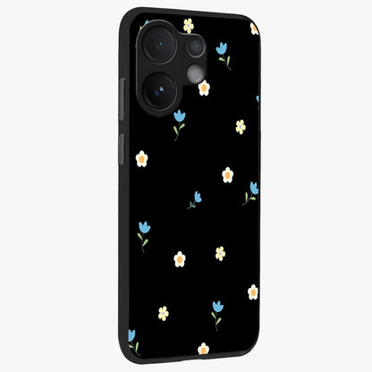 Minimal Petal Whispers Glass Case upright view showcasing elegant floral artwork with modern minimalist style.