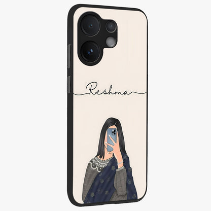 Mirror Mood Muse With Custom Name Glass Case upright view showcasing artistic mirror themed artwork with personalized aesthetic.