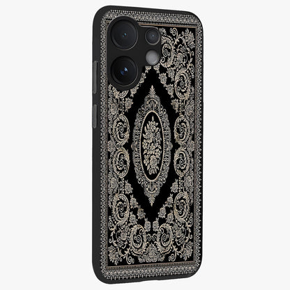 Noir Bloom Elegance Glass Case upright view showcasing graceful floral artwork with luxurious dark theme.