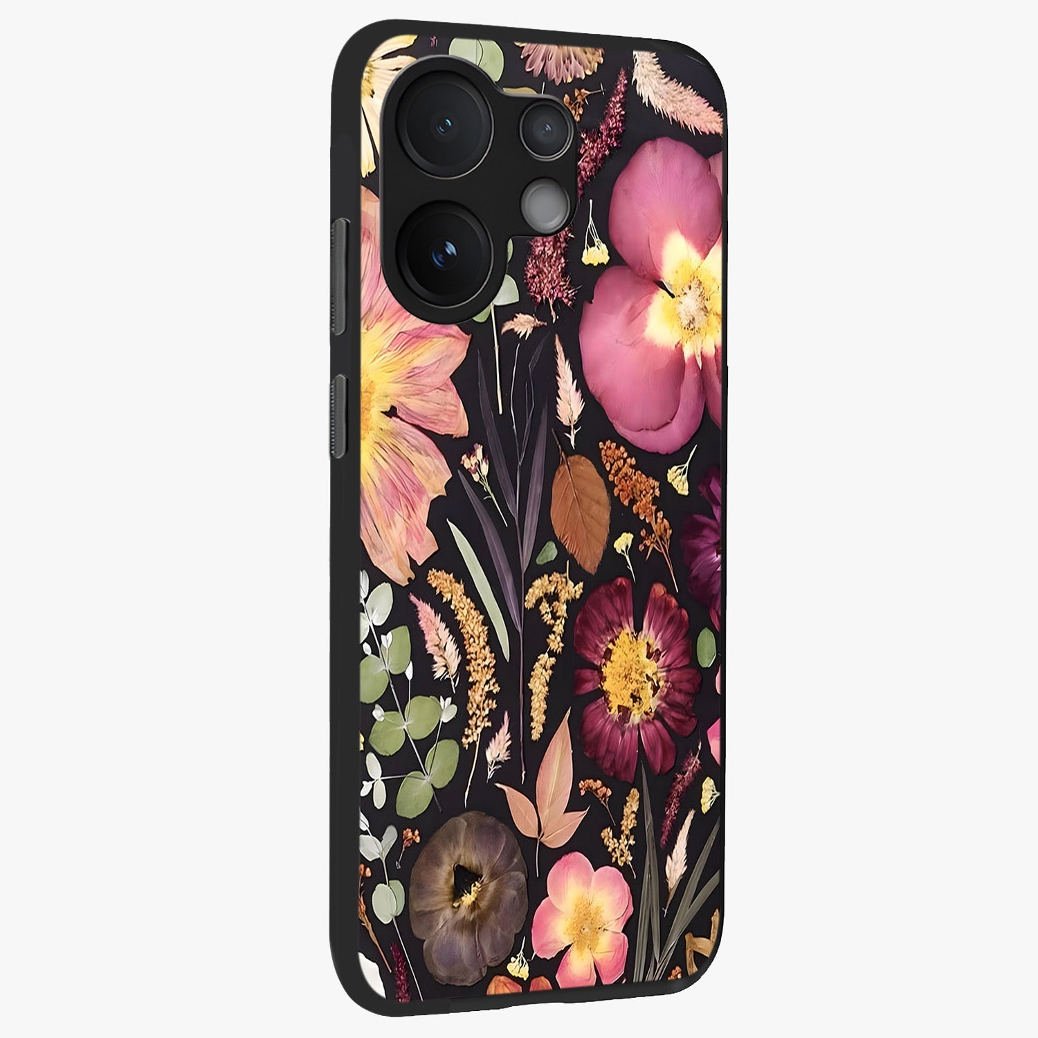 Petal Dream Tapestry Glass Case upright view showcasing detailed floral tapestry artwork with artistic nature theme.