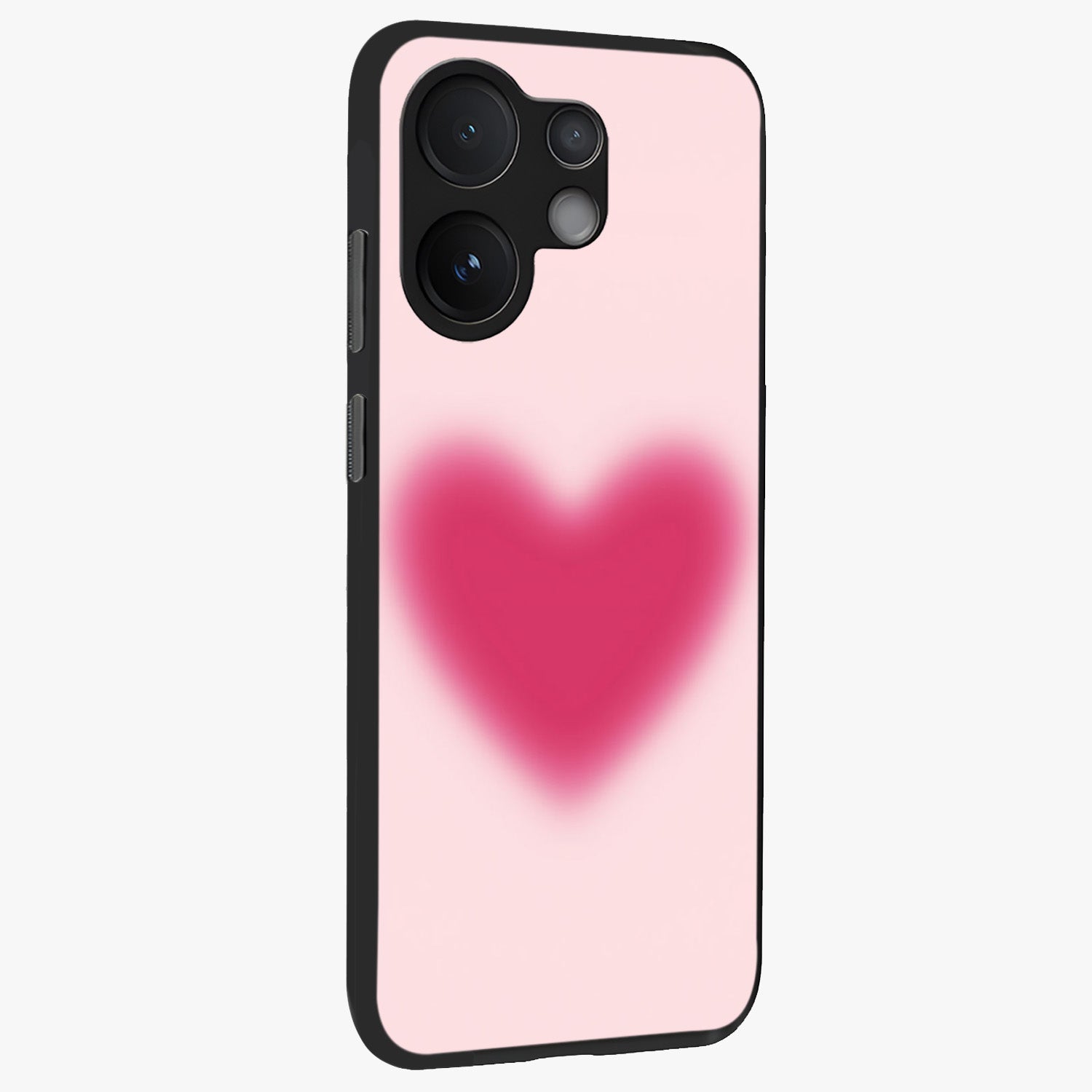 Pink Aura Heart Glass Case upright view showcasing romantic heart artwork with soft pastel theme.