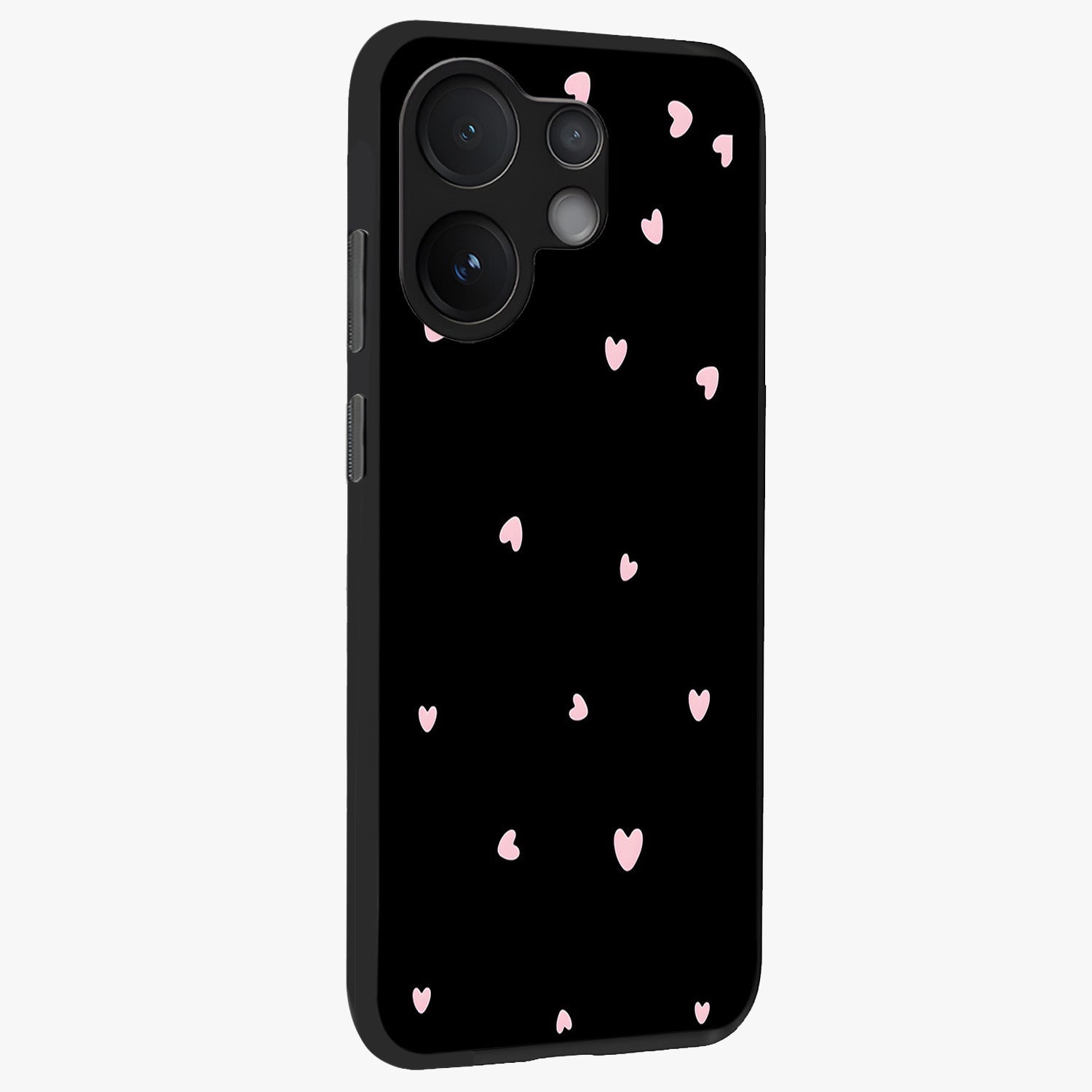 Pink Love Drops Glass Case upright view showcasing charming heart drop artwork with romantic playful theme.