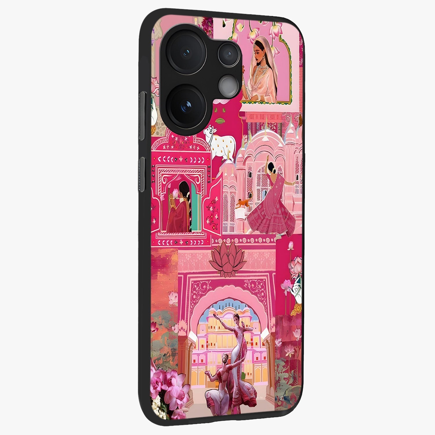Pink Palace Muse Glass Case upright view showcasing artistic palace artwork with graceful royal theme.