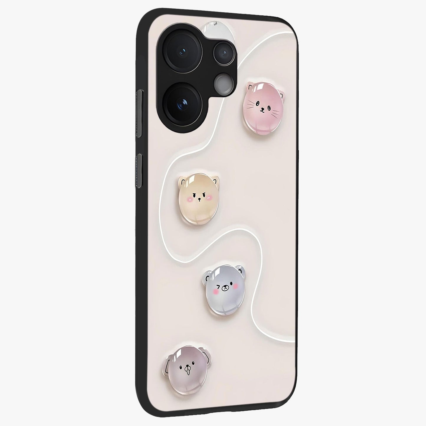 Puffy Face Parade Glass Case upright view showcasing adorable character artwork with cheerful animated theme.