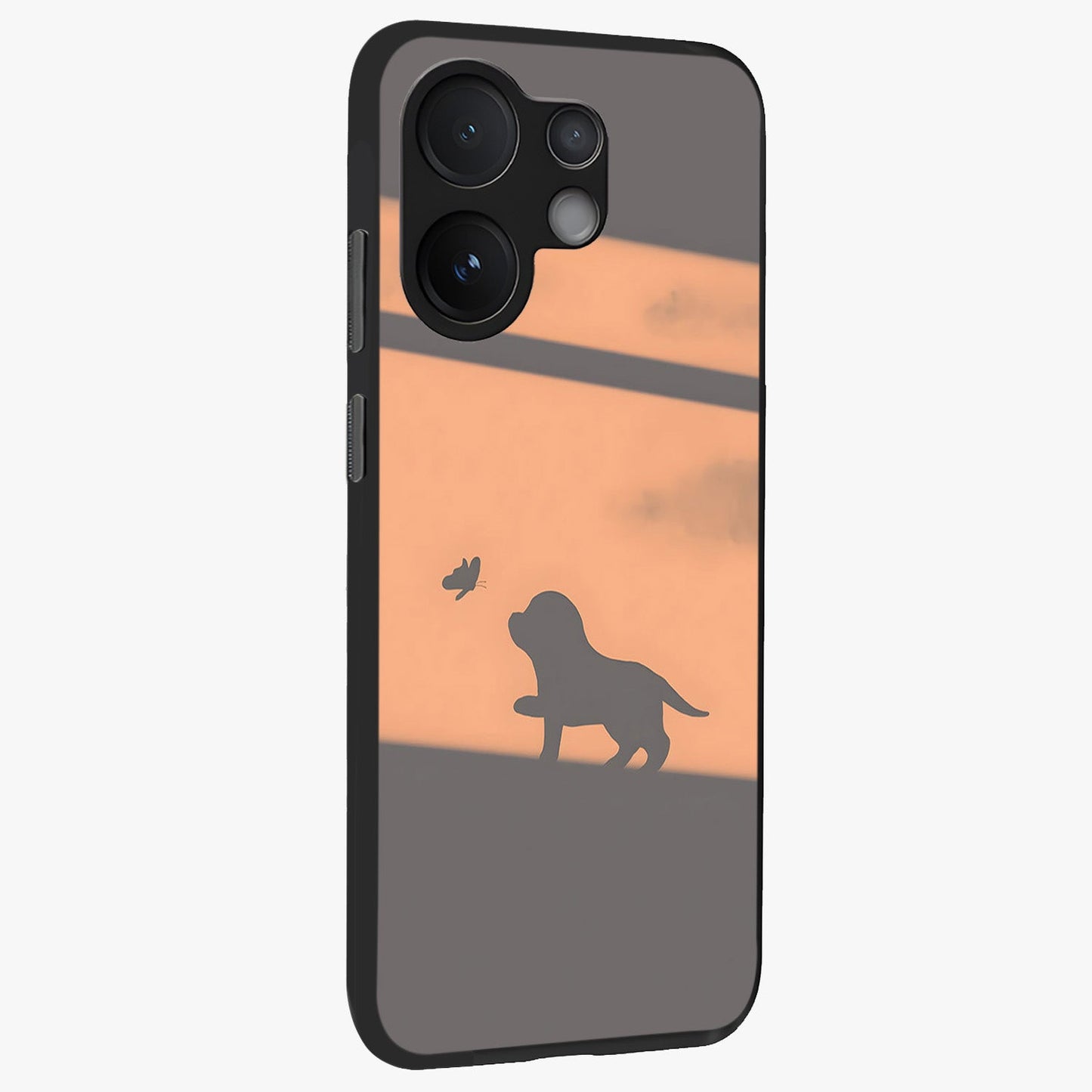 Puppy Shadow Art Glass Case upright view showcasing charming puppy artwork with creative silhouette theme.