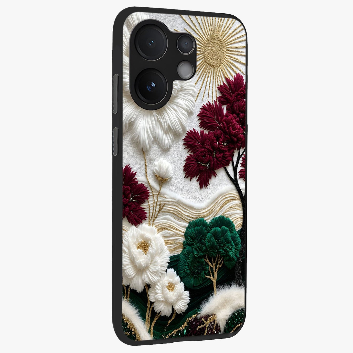 Radiant Bloom Elegance Glass Case upright view showcasing decorative flower artwork with refined botanical theme.