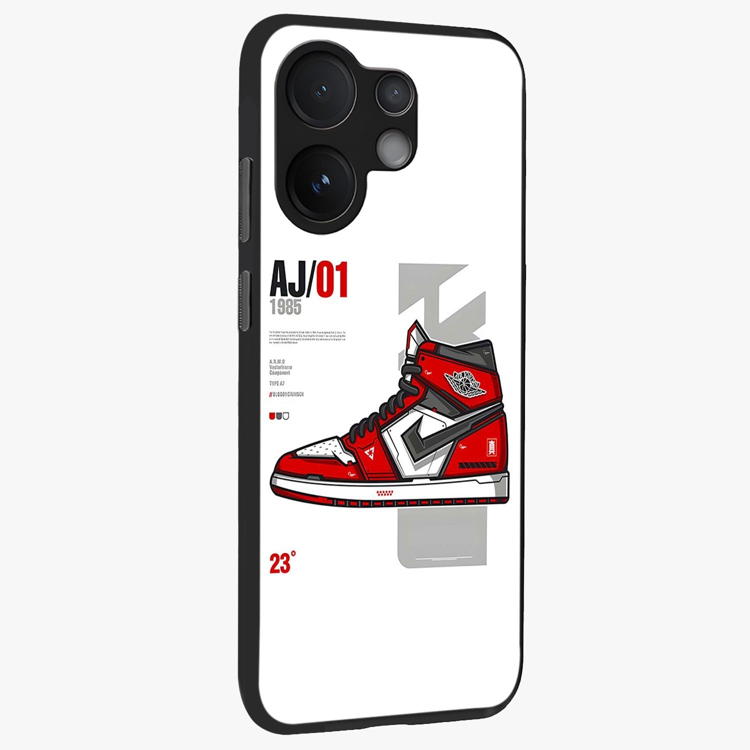 Retro Sneaker Blueprint Glass Case upright view showcasing stylish sneaker illustration with vintage streetwear theme.