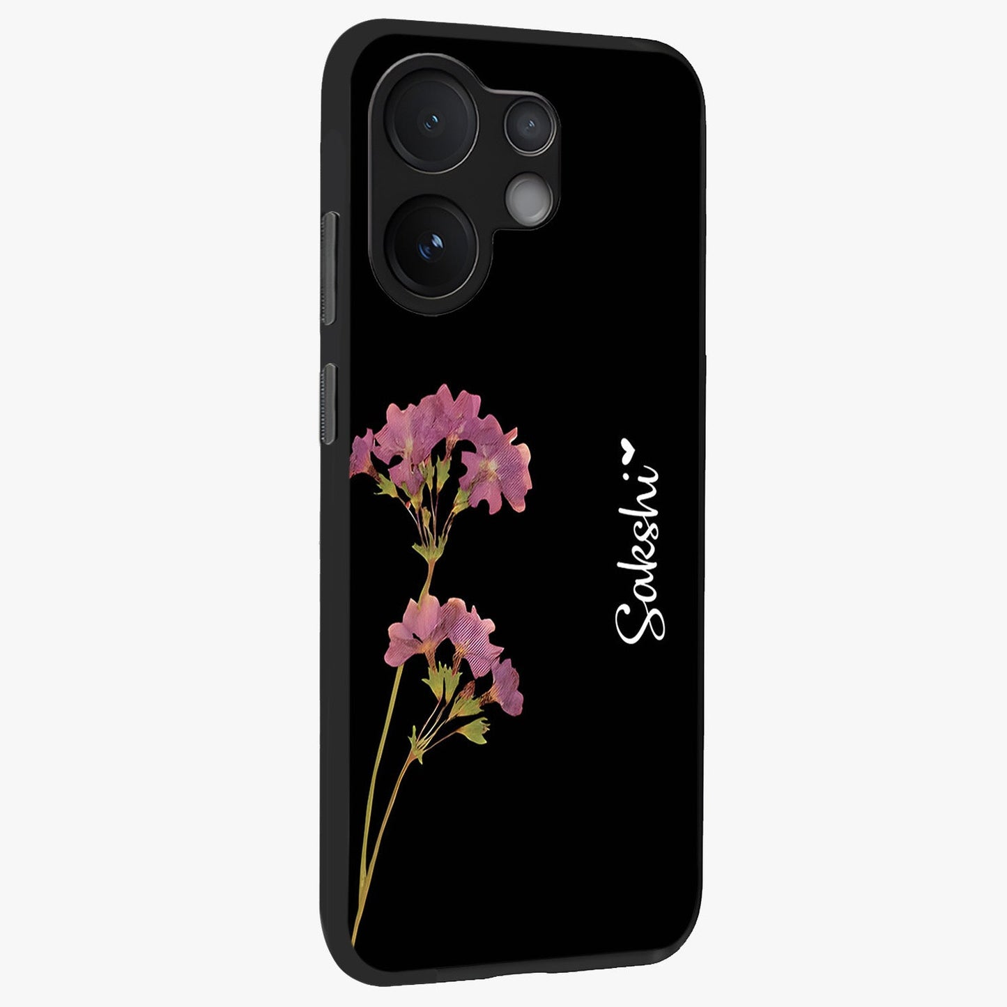 Riching Lavender Flower Custom Name Glass Case upright view showcasing elegant lavender floral artwork with personalized aesthetic.