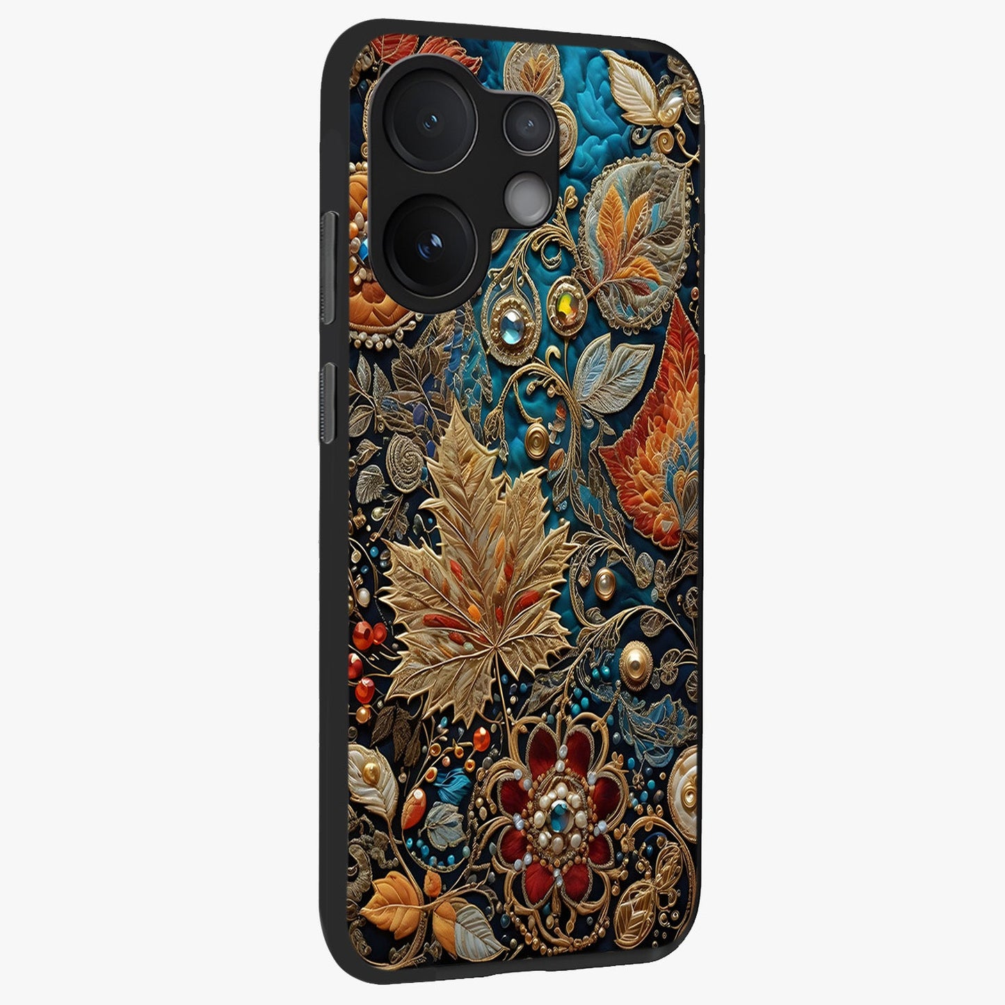 Royal Jewel Garden Glass Case upright view showcasing rich floral artwork with luxurious garden theme.