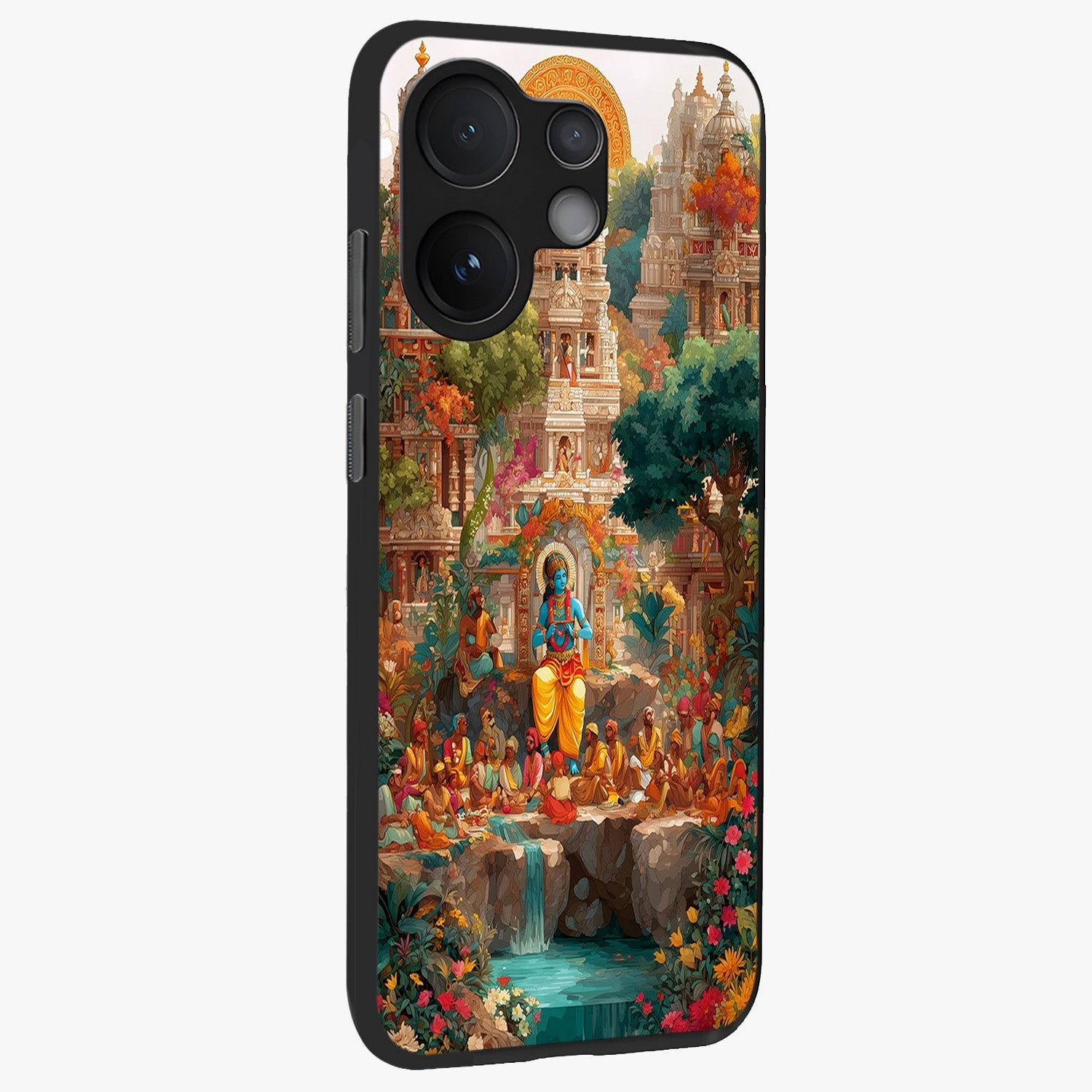 Sacred Sunlight Gods Glass Case upright view showcasing glowing divine artwork with sacred mythological theme.