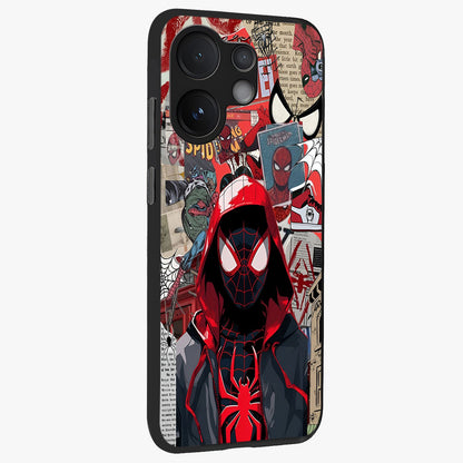 Spider Collage Street Glass Case upright view showcasing bold superhero artwork with urban street theme.