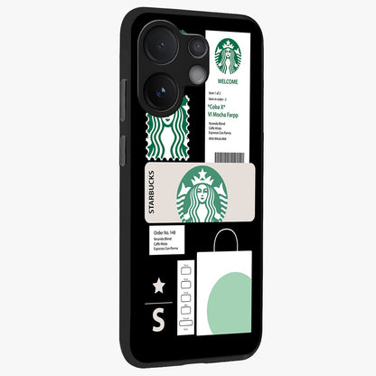 Starbucks Mocha Glass Case upright view showcasing trendy coffee inspired artwork with modern lifestyle theme.