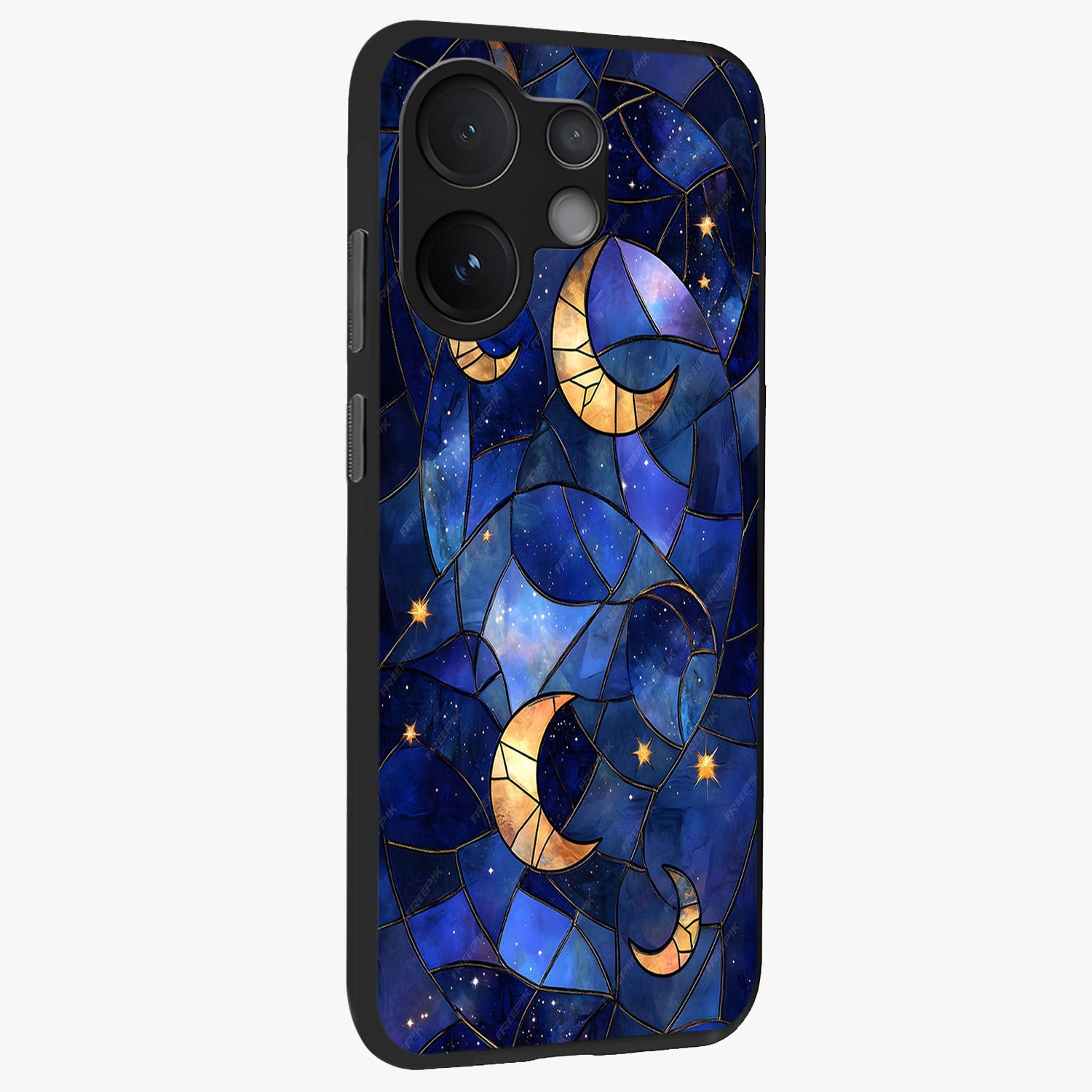 Starlit Sky Tapestry Glass Case upright view showcasing elegant starry sky artwork with cosmic decorative theme.