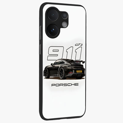 Turbo Legacy Icon Glass Case upright view showcasing bold racing inspired artwork with classic car theme.