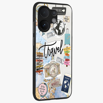 Wanderlust Journal Glass Case upright view showcasing wanderlust inspired artwork with creative exploration theme.