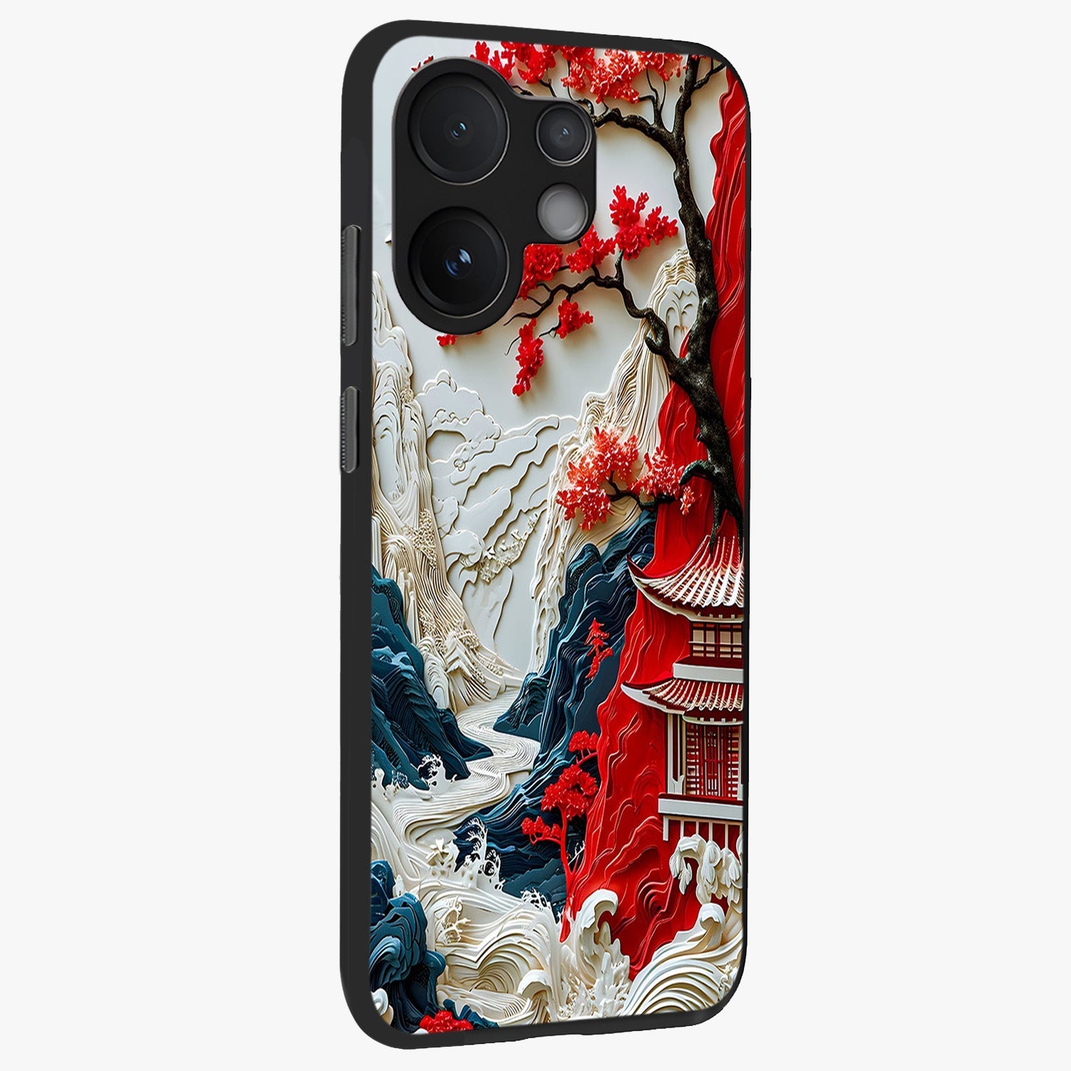 Whispers Of Sakura Waves Glass Case upright view showcasing delicate cherry blossom artwork with elegant nature theme.