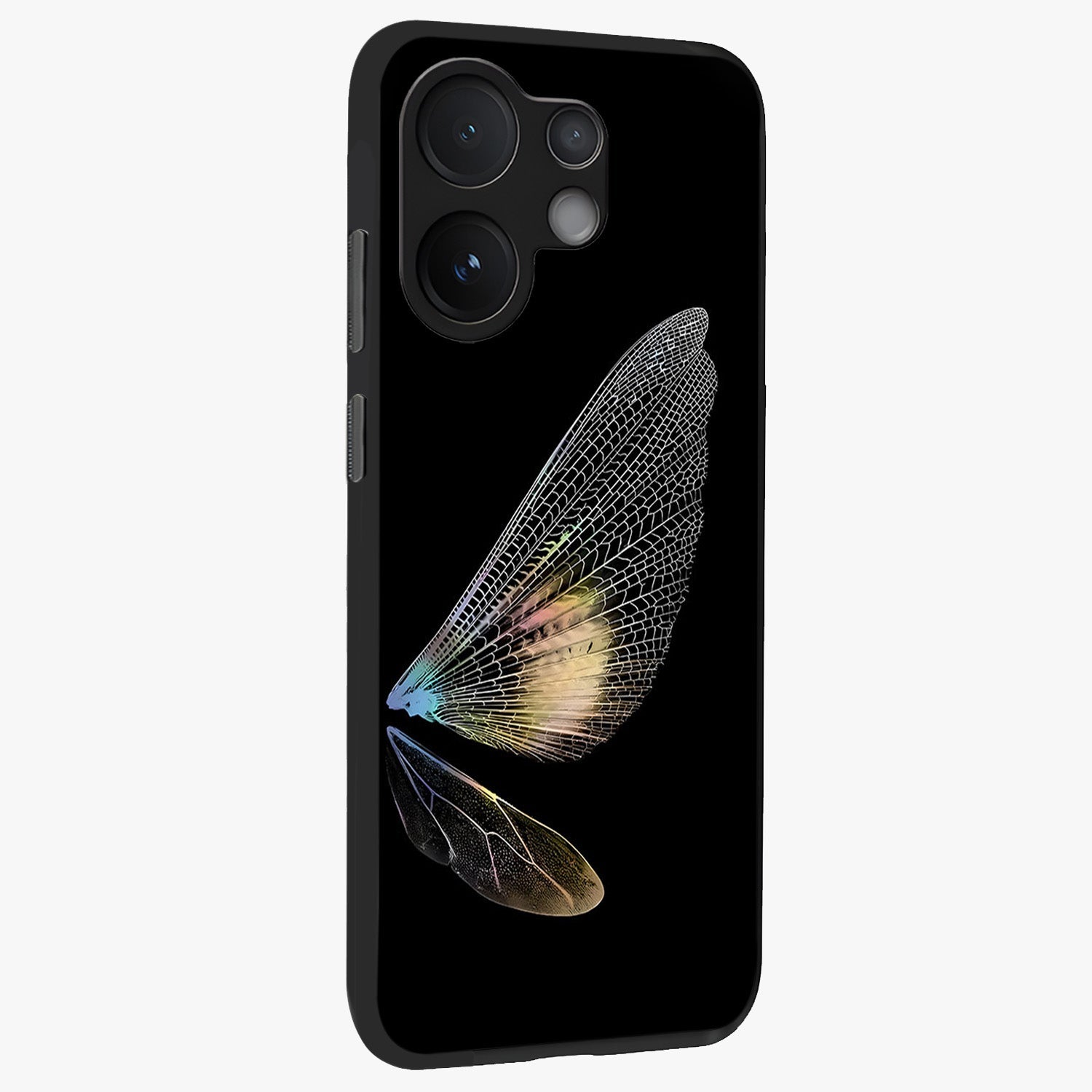 Whispers Of Wings Glass Case upright view showcasing elegant wing artwork with light airy theme.