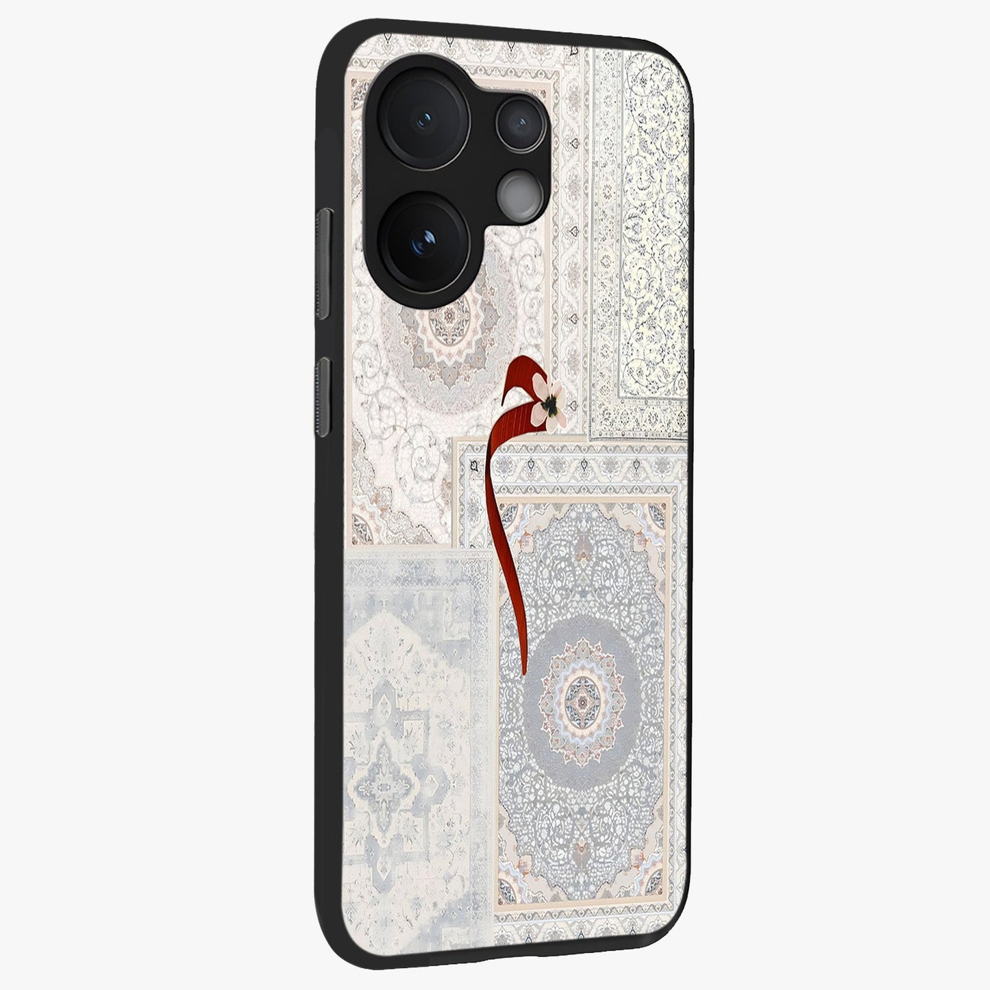 White Aesthetic Bow Glass Case upright view showcasing delicate ribbon bow artwork with cute minimalist theme.