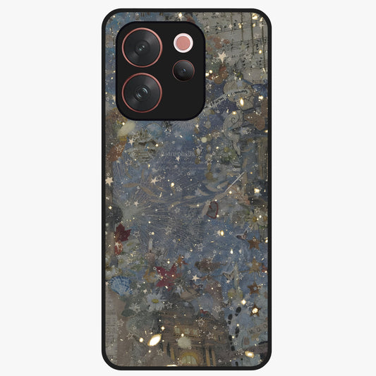 Aesthetic Astrolophia Glass Case showing flat back view with dreamy aesthetic design and glossy glass finish.