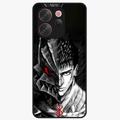 Berserker Blood Oath Glass Case showing flat back view with fierce warrior inspired artwork and glossy glass finish.