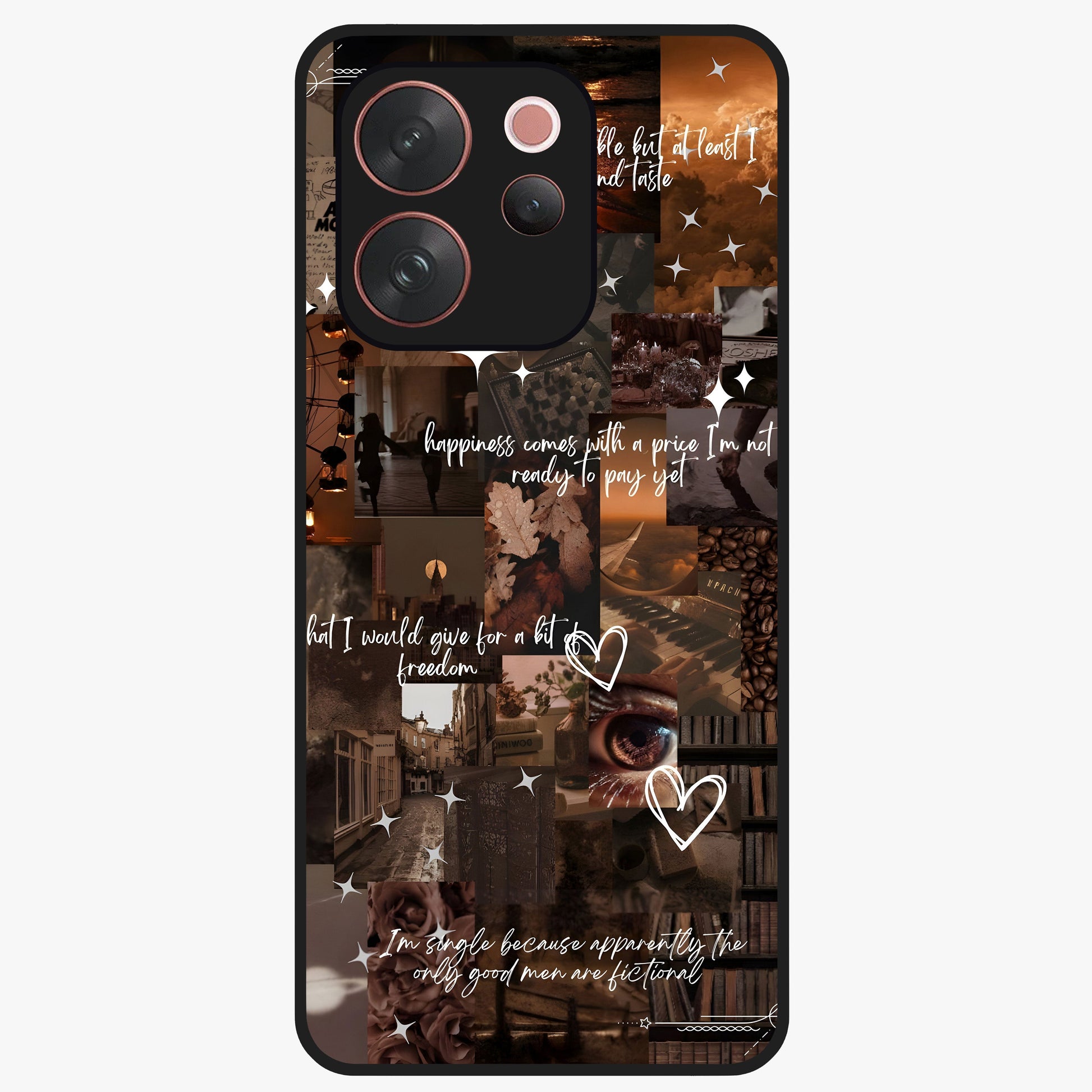 Bittersweet Aesthetic Chaos Glass Case showing flat back view with artistic chaotic aesthetic design and glossy glass finish.