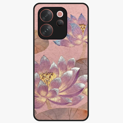 Blossom Mist Lotus Glass Case showing flat back view with serene lotus blossom artwork and glossy glass finish.