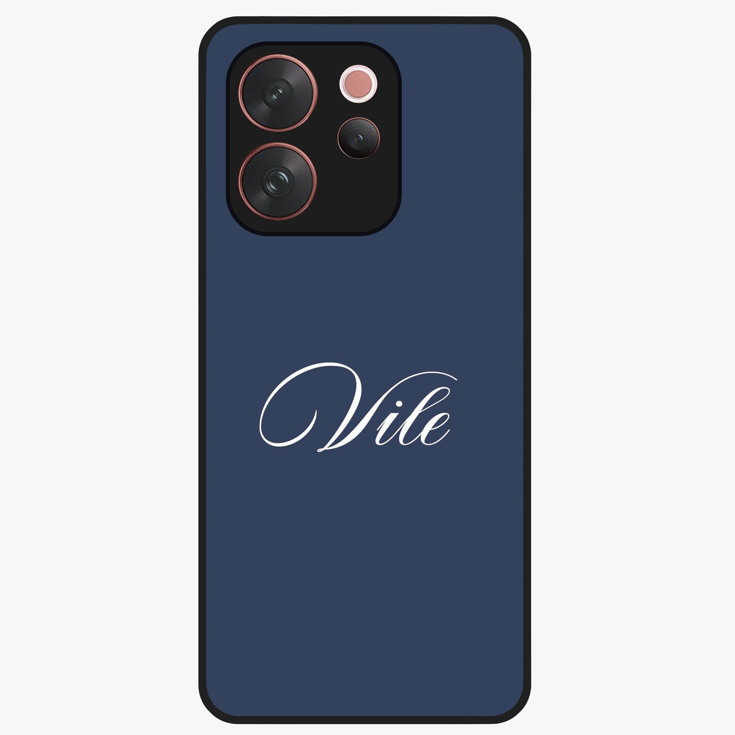 Blue Background Personalized Custom Name Glass Case showing flat back view with minimal blue background and custom name design.
