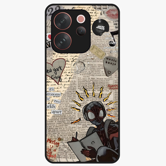 City Dream Sketch Glass Case showing flat back view with artistic city skyline sketch artwork and glossy glass finish.